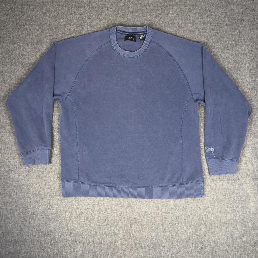IZOD Sweatshirt Mens Large Blue Fleece Crewneck Raglan Pullover PerformX Logo